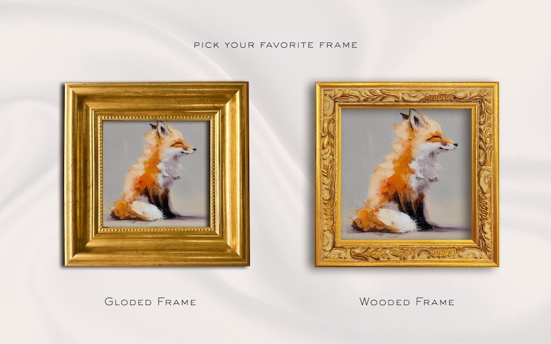 Fox Design Frame Vintage Framed Fox Oil Painting Original Small Artwork of Fox for ...