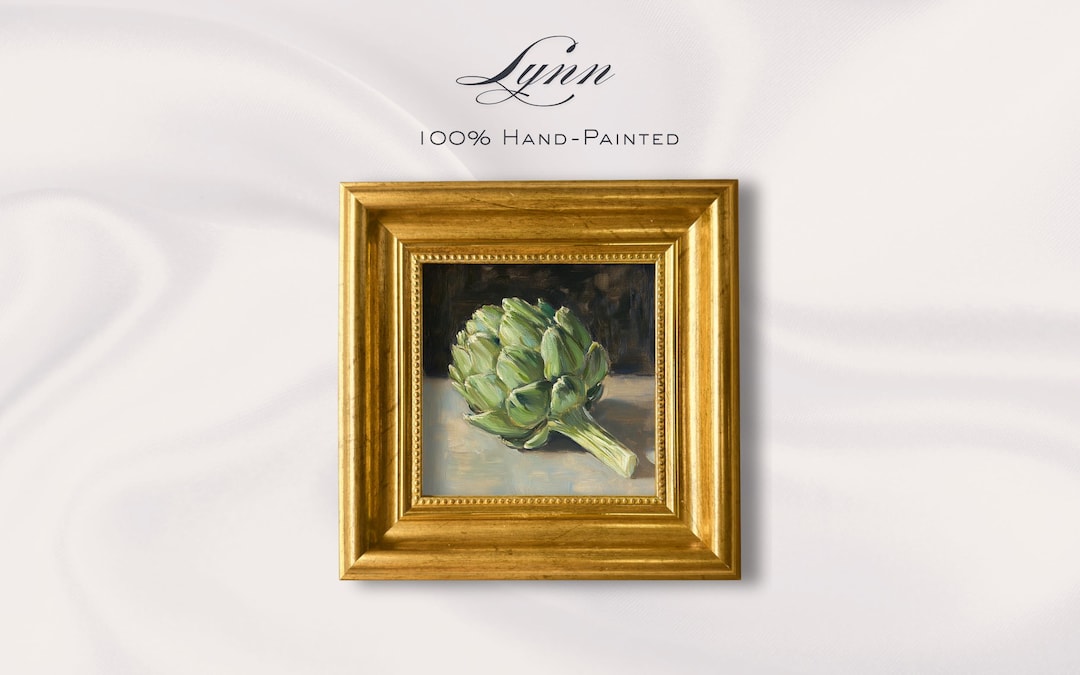 Green Artichoke Oil Painting on Canvas 4×4 Handmade Miniature Vegetable ...