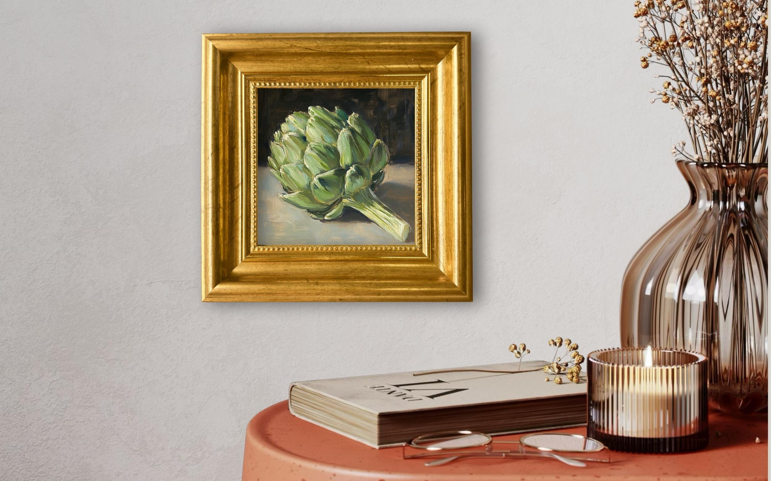 Green Artichoke Oil Painting on Canvas 4×4 Handmade Miniature Vegetable ...