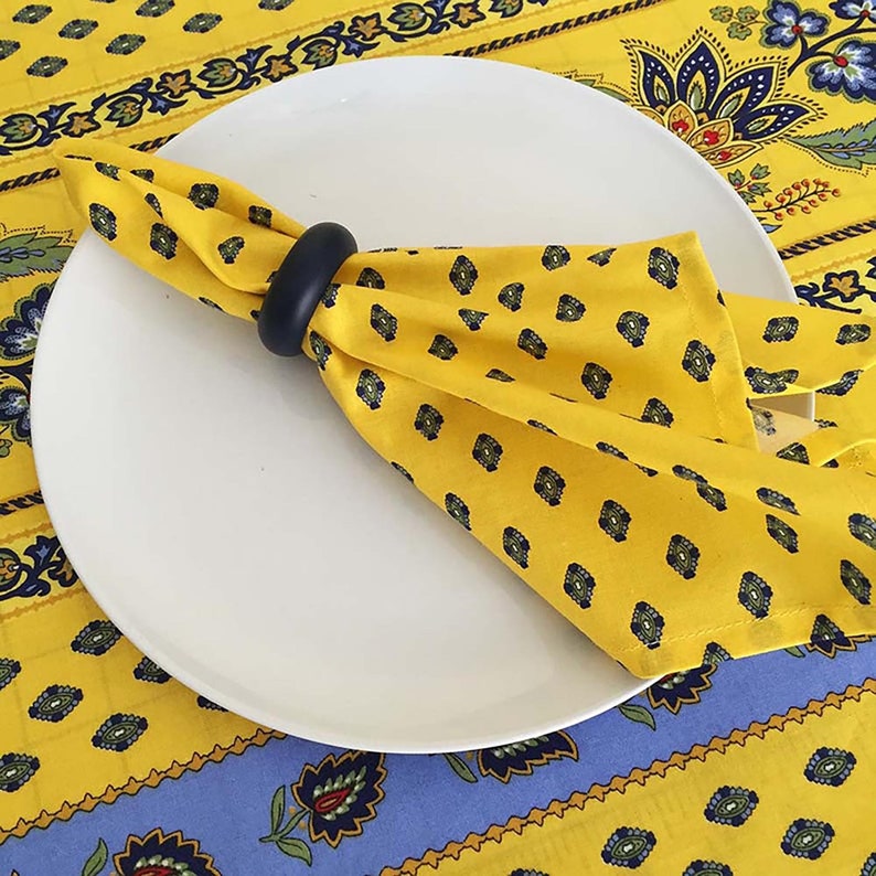 Set of French Provence Yellow and Blue Napkins 画像 1