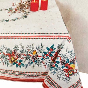 French Wipe Clean Christmas Tablecloth with Garland