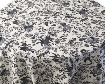 French Provence Black White and Grey Floral Tablecloth