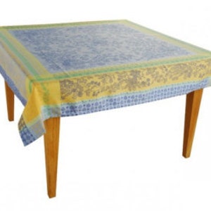 French Jacquard Blue Treated Tablecloth and set of 6 Napkins