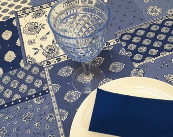 French Provence Blue and White Patchwork 60" Round Tablecloth