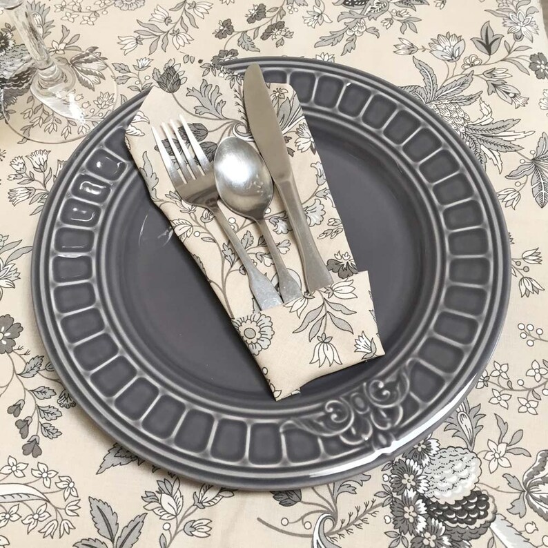 French Provence Tablecloth, French Country Grey and Beige Tablecloth image 2