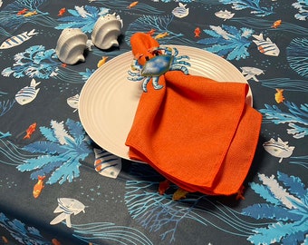 French Provence Coated Sea Life Tablecloth