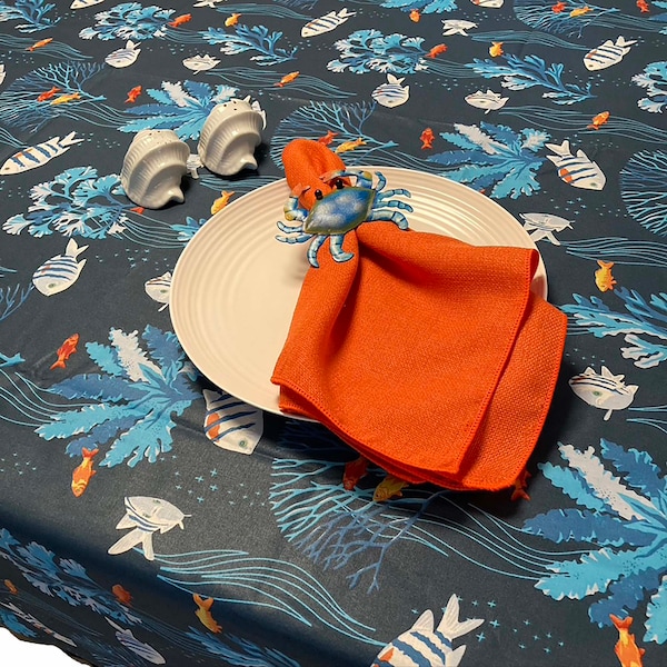 French Provence Coated Sea Life Tablecloth