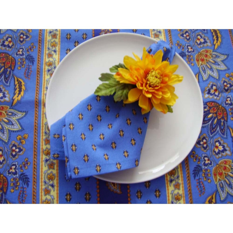 French Country Blue and Yellow Floral Wipe Clean Tablecloth image 4