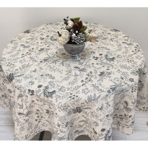 French Provence Tablecloth, French Country Grey and Beige Tablecloth image 1