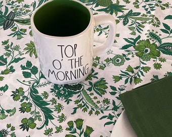 Green and White Wipe Clean Tablecloth