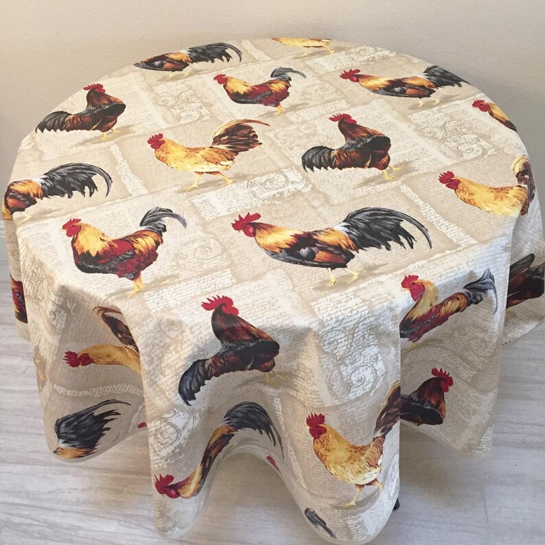 French Country Coated Tablecloth, 60 Round Tablecloth, Rooster