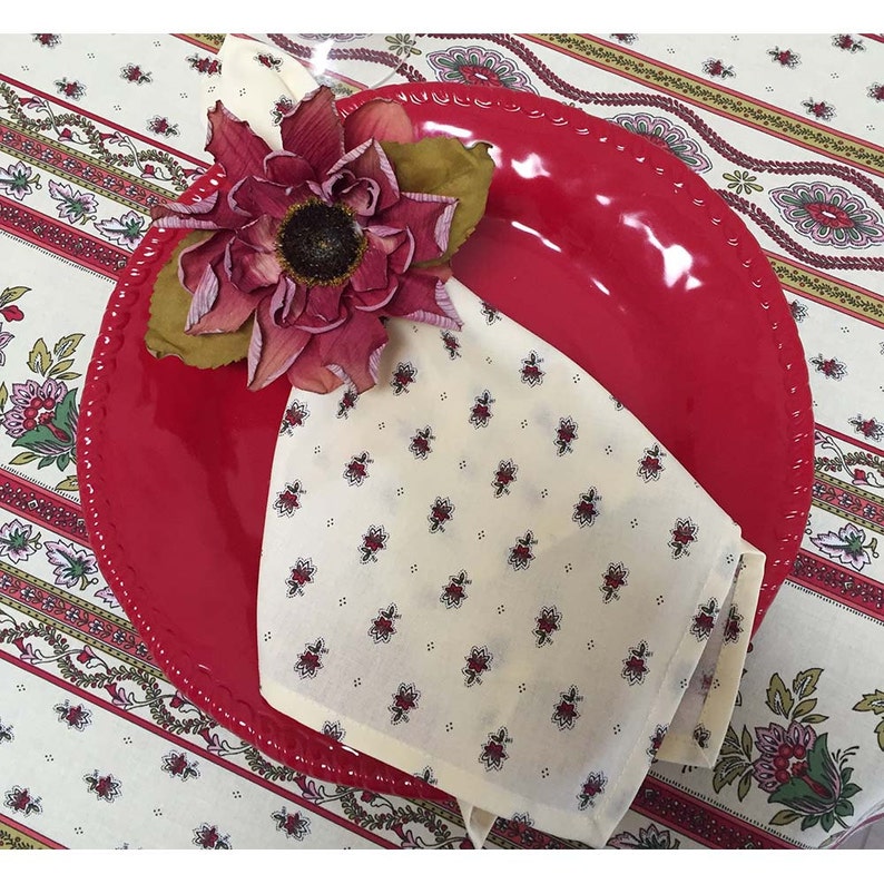 Soft Red and Ivory French Country Floral Tablecloth, Extra-Wide Tablecloths image 1