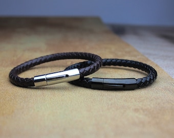 Gegraveerde leren armband voor papa, gepersonaliseerde leren armband, zwartbruine armband met verborgen boodschap, aangepaste herenarmband, verjaardagscadeau