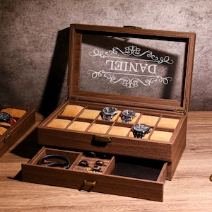 Personalisierte Uhrenbox, Trauzeugen Geschenke, kundenspezifische Uhrenbox für Männer, Uhrengehäuse, Jubiläumsgeschenk für Ehemann Freund Vater