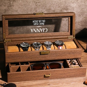Personalized Watch Storage Box,Groomsmen Gifts,Custom Watch Box for Men,Watch Case,Anniversary Gift for Husband Boyfriend Father day gift