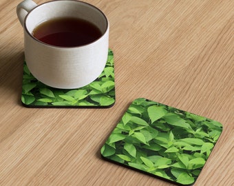 Cork-back green coaster