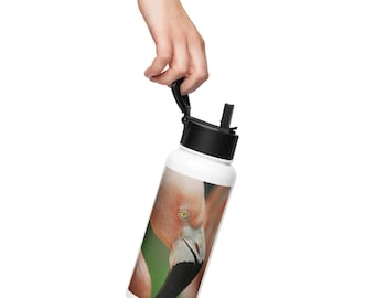Stainless steel water bottle with a straw lid