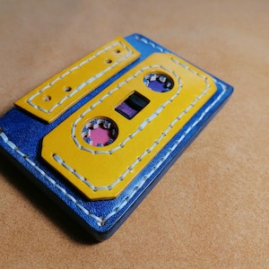 Portefeuille rétro en cuir avec magnétophone, porte-cartes en cuir fait main, porte-cartes unique en peau, porte-monnaie en peau de tannage végétal haut de gamme