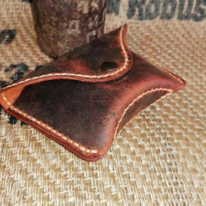 Monedero de piel natural cosido a mano, monedero minimalista