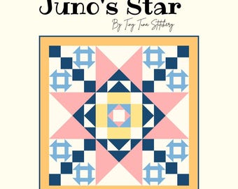 Patrón de colcha caleidoscópica: Tapiz de pared Estrella de Juno (descarga en PDF de 81 x 81 cm)