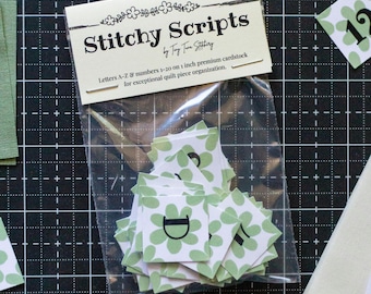Etiquetas del alfabeto para patchwork: Stitchy Scripts, organización de telas