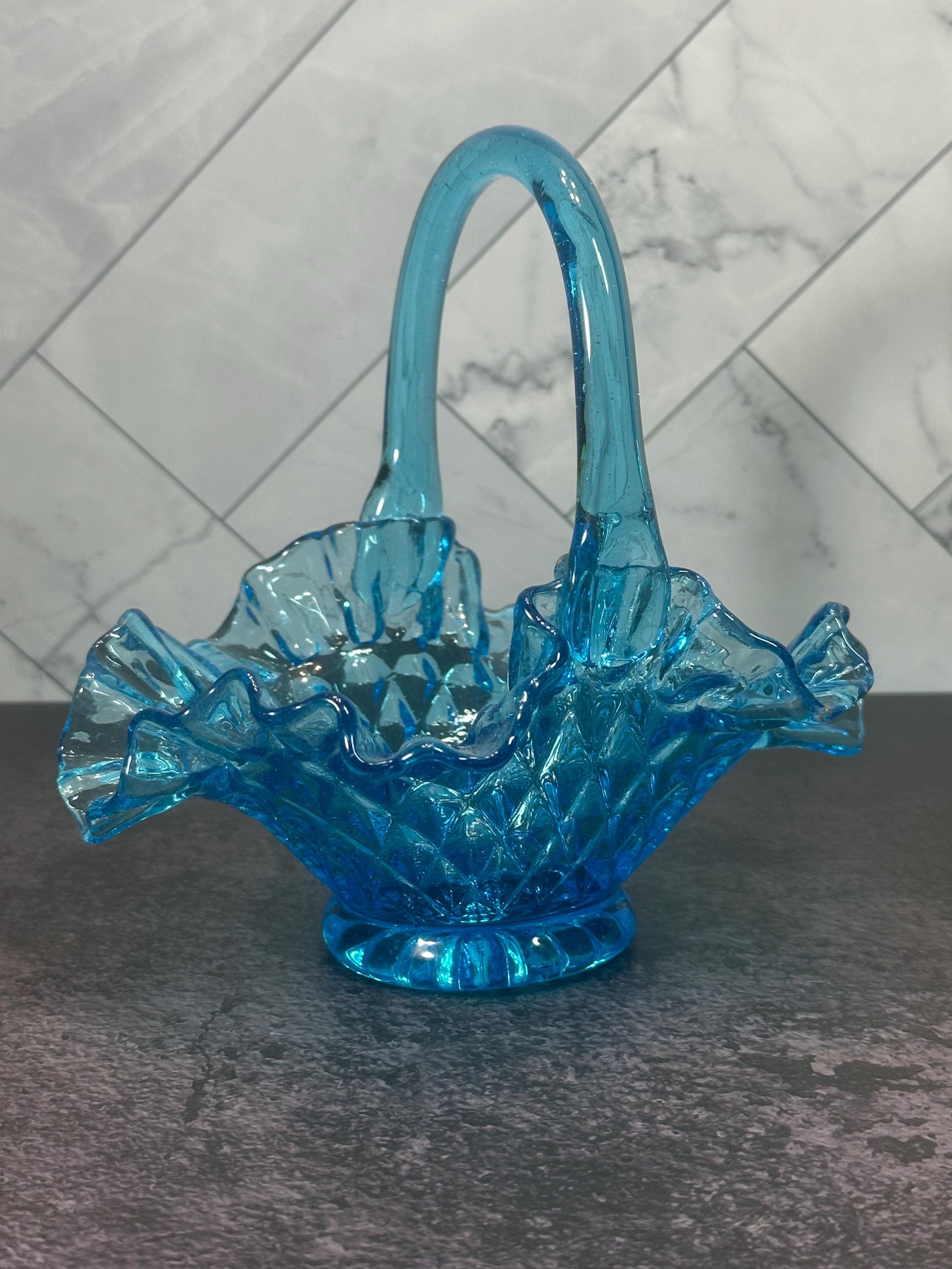Fenton Blue Basket - Etsy
