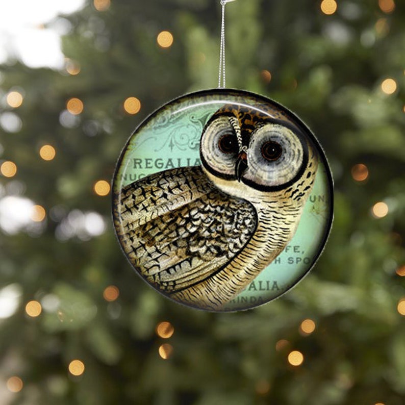 Retro Owl Christmas Tree Ornament Unbreakable FLAT Metal Etsy