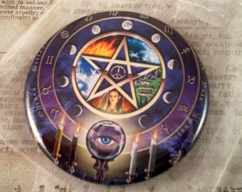 Wiccan Fridge Magnet, Pentacle Magnet, Wiccan Pocket Mirror, Wiccan Pin, Purple Pentacle, Pagan, Metaphysical, New Age