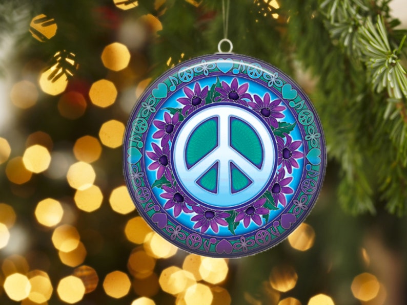 Peace Sign Christmas Tree Ornaments Unbreakable Flat Metal Etsy Nederland
