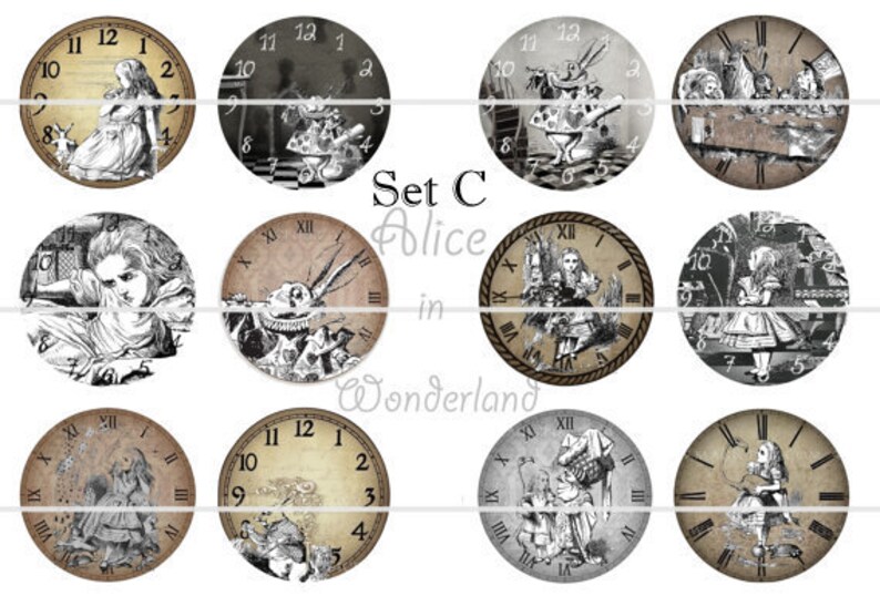 Wonderland Clock Pins or Flat Back Buttons 1 inch Etsy