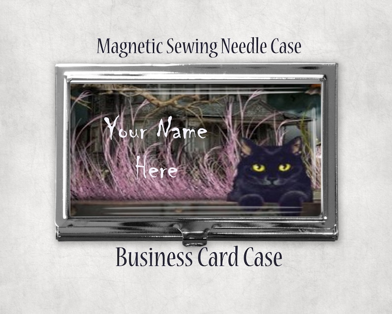 Magnetic Sewing Needle Case Custom Black Cat Business Card Case Option