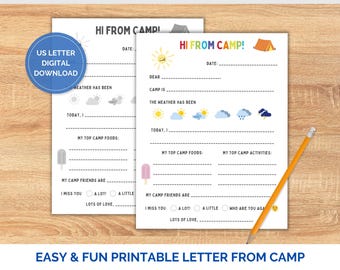 Letter from Summer Camp | Instant Download | Printable | Kids Stationery Template | Fill-in-the-blank Letter | Sleepaway Camp Mail