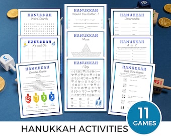 Hanukkah Games Bundle, Chanukah Party Activities, Hanukkah Word Search and Puzzles, Jewish Jokes, Dreidel Game, Jewish Holiday Printables