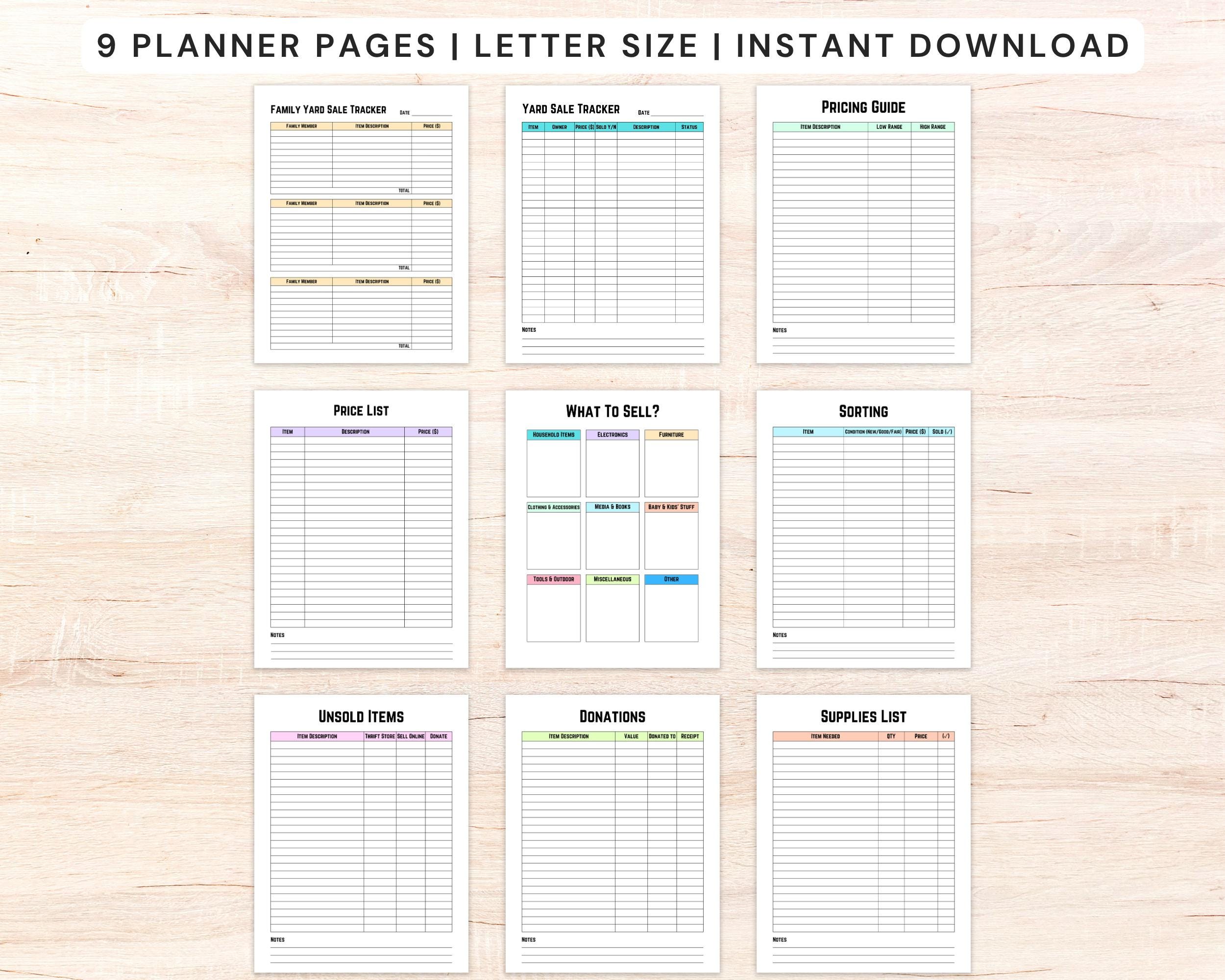 13-page Yard Sale Planner Printable Bundle | Garage Sale Checklist ...