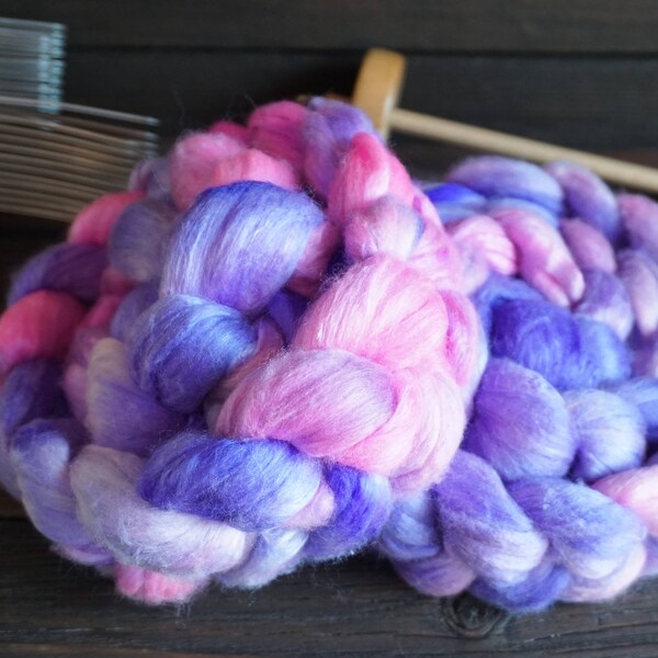 Superfine, Merino, Tencel, Pink, Purple, Combed Top, Hand Dyed, Spinning Fiber, Roving, Felting, Handspinning, Indie Dyer,l