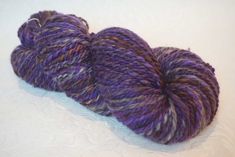 Purple Hand Spun Yarn BFL Weaving Crochet Gray Handspun Yarn Sparkle Fiber Art Knitting Firestar