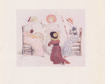 Vintage Kate Greenaway Book Plate Art Print - Before the Fates 1883