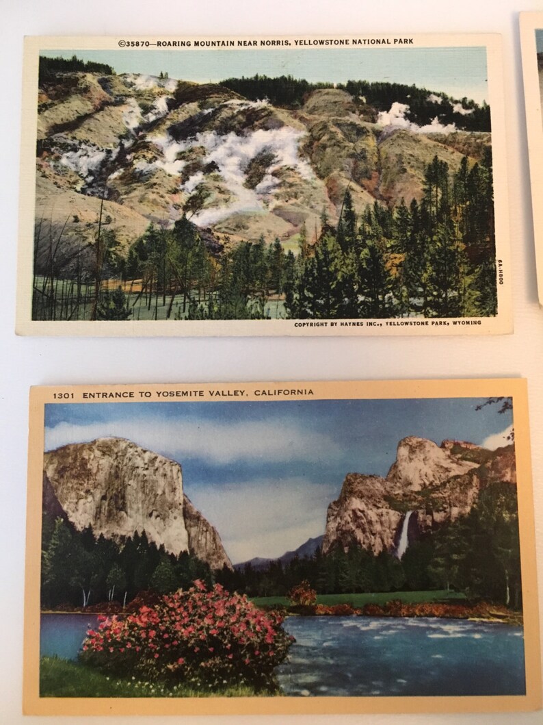 4 Vintage Yellowstone and Yosemite Postcards 2 of Each. Unused Etsy