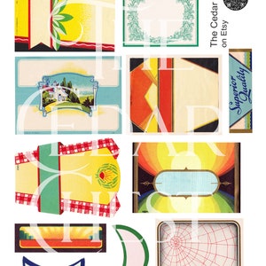 May include: A set of 10 vintage blank alcohol labels, featuring various designs, including a chequered pattern, a sunburst, a crescent moon, a spiderweb, and a house with a garden. The labels are ideal for crafting and DIY projects.