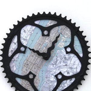 NYC Bicycle Clock Manhattan Map Clock Bike Gear Clock NYC Vintage City Map Clock image 3