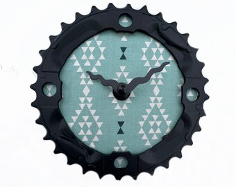 Bicycle Gear Clock - Blue Triangles | Bike Clock | Wall Clock | Recycled Bike Parts Clock