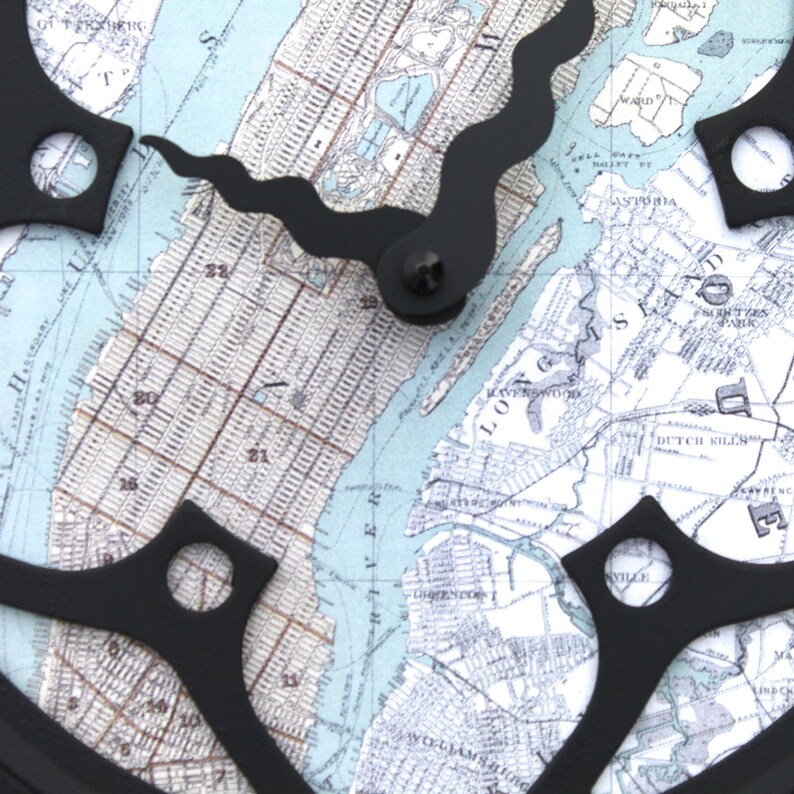 NYC Bicycle Clock Manhattan Map Clock Bike Gear Clock NYC Vintage City Map Clock image 4