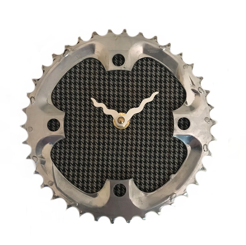 Bicycle Gear Clock Houndstooth Bike Clock Wall Clock Recycled Bike Parts Clock image 1