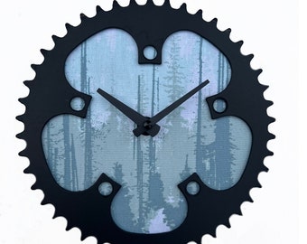 Bicycle Gear Clock - Northwest Morning | Bike Clock | Wall Clock | Recycled Bike Parts Clock