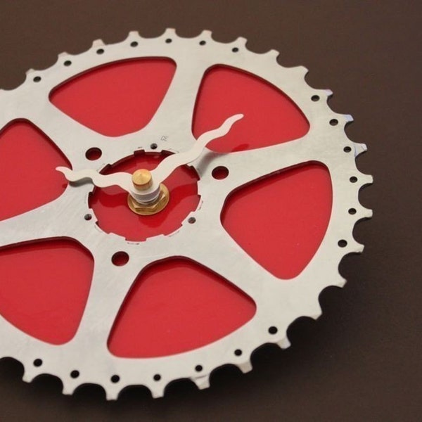 cherry red recycled bike clock