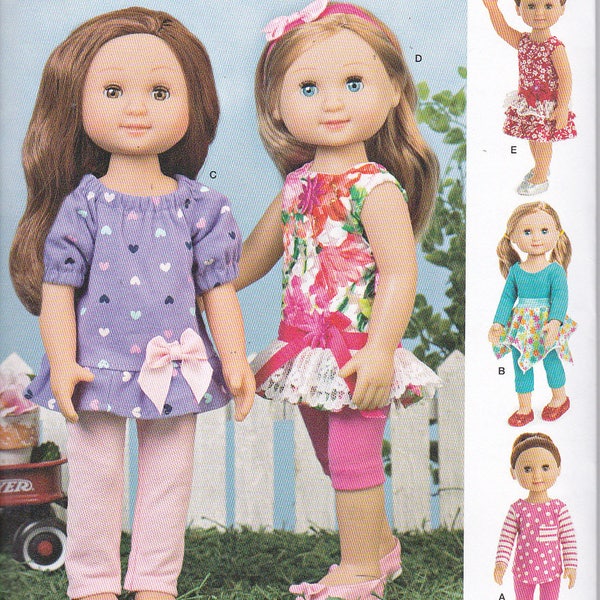 Simplicity 8574 Wellie Wishers Doll Clothes Dresses T-shirt Tops Pants Capris Skirt Sewing Pattern Size 14 Inch New