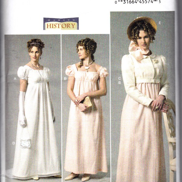 Butterick 6074 Pattern Misses History Dress Costume Jane Austen Empire Era 1810-1812  Jacket Purse Hat Trim  Sizes 6-14 New FF UNCUT