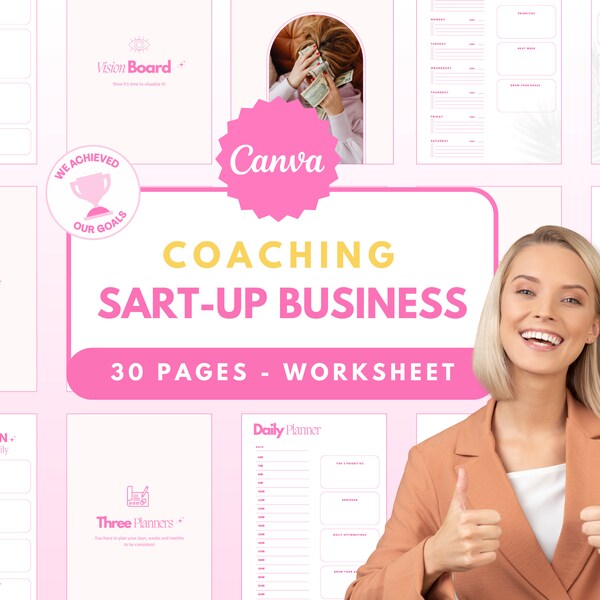 Worksheets for entrepreneurs, small businesses, achieving your goals and creating your business, Canva templates, coaching