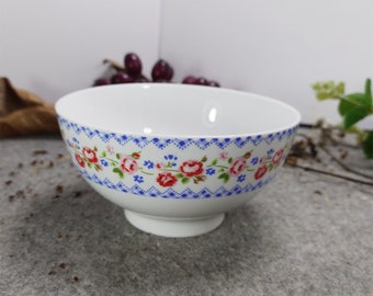 Bol à bordure fleurie en poterie traditionnelle, bol en porcelaine de style vintage vaisselle délicate, motif en dentelle florale japonaise