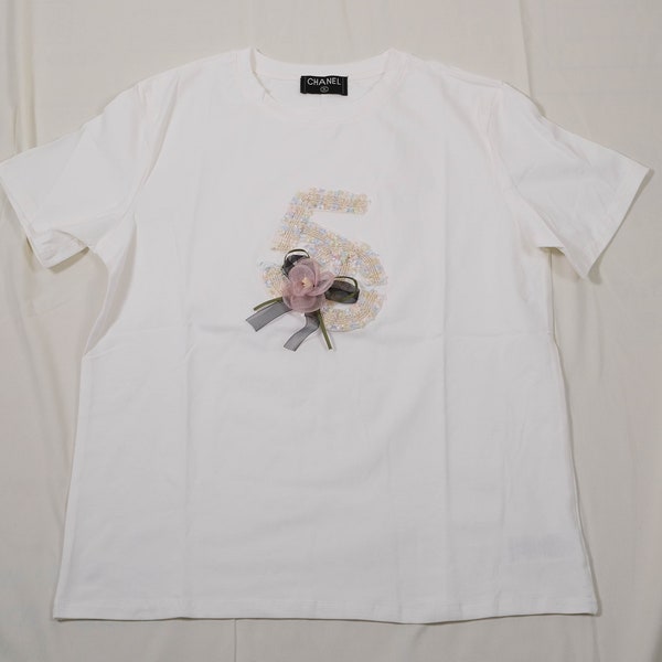 Vintage Chanel No.5 Flower White TShirt Women Small